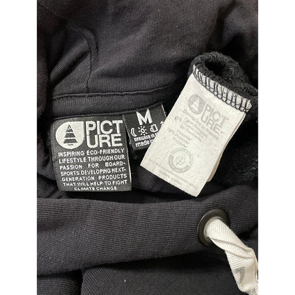 PICTURE Black Long Sleeves Full Zip Drawstring Hoodie Hooded Sweatshirt Jacket M
