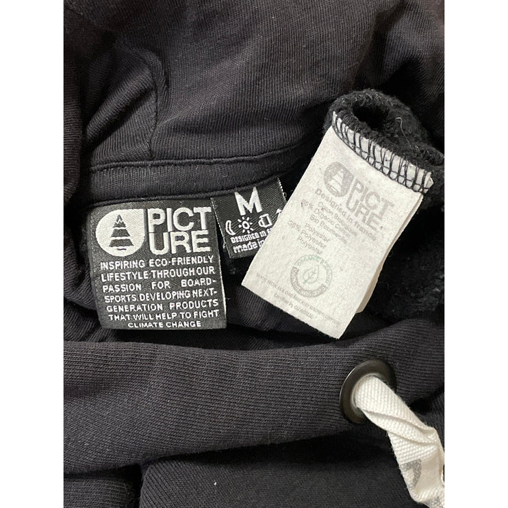 PICTURE Black Long Sleeves Full Zip Drawstring Hoodie Hooded Sweatshirt Jacket M