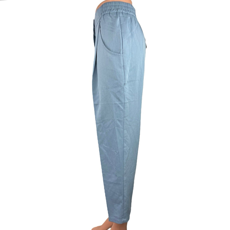 NEW Commense Blue High Rise Pleated Career Cropped Straight Trouser Pants Size S