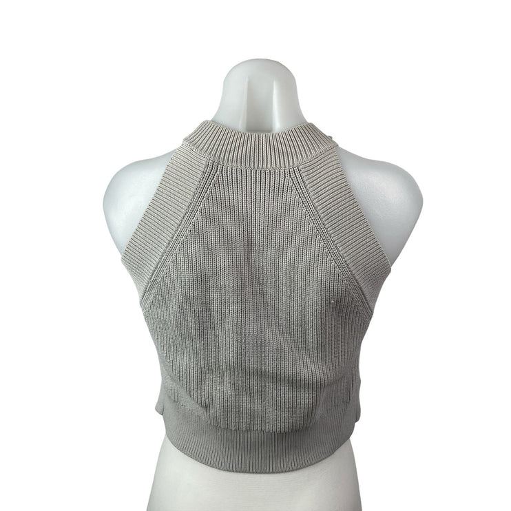 Aritzia Wilfred Women's Gray Ribbed Knit High Neck Sleeveless Crop Top Size M