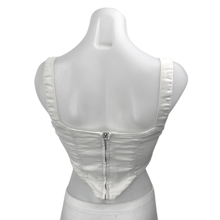 Zara White Denim Sleeveless Zip Crop Bandeau Bustier Corset Vest Tank Top Size S