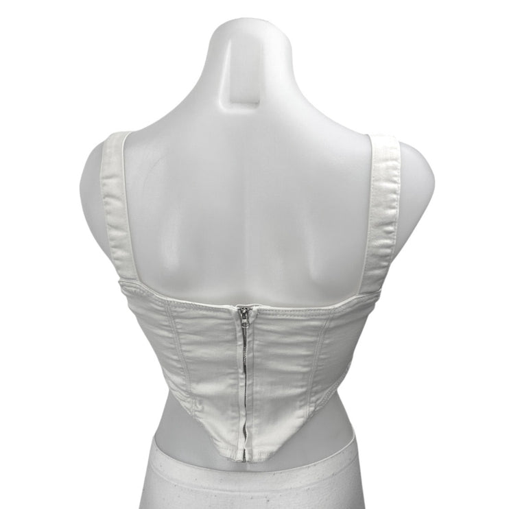Zara White Denim Sleeveless Zip Crop Bandeau Bustier Corset Vest Tank Top Size S