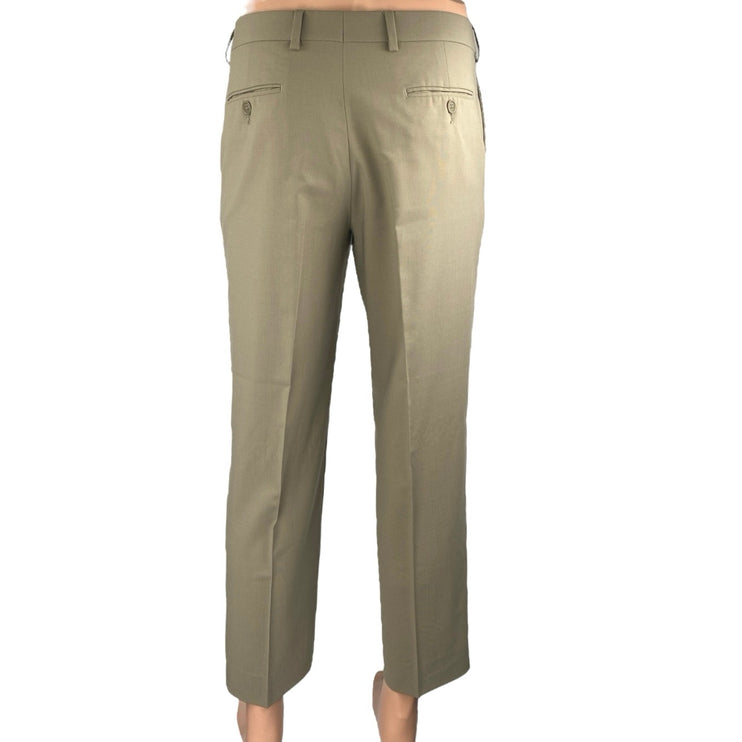 Tallia Men's Beige Tan Khaki Wool Straight Pleated Trousers Dress Pants Size 32