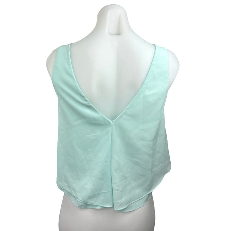 Zara Trafaluc Women's Aqua Scoop Neck Sleeveless Ruffle Front Blouse Top Size XS