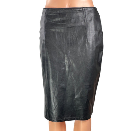 Attencione Black Faux Leather High Waisted Knee Length Straight Pencil Skirt 10