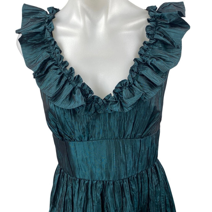 London Times Blue Silk Satin Sleeveless Ruffle Pleated Mini Fit & Flare Dress 10