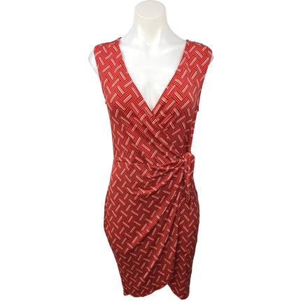 Banana Republic Red Sleeveless Deep V Printed Lines Mini Wrap Dress Size XS