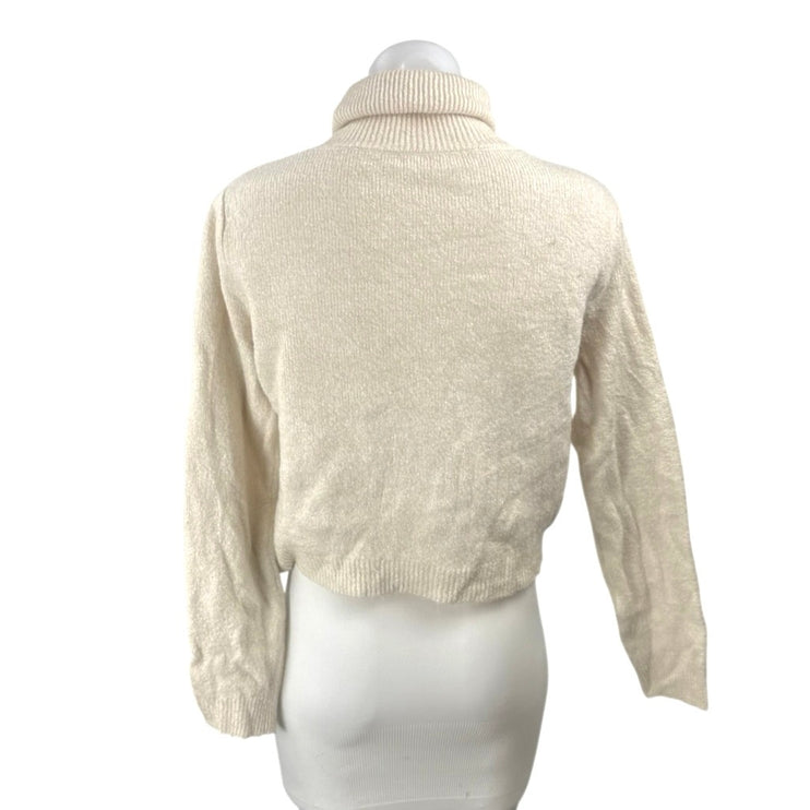 MNG Mango Women's Cream Turtleneck Long Sleeve Knit Crop Sweater Top Size M