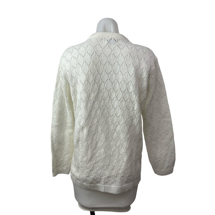 Rosanna Women's White Argyle Knit Long Sleeve Button Down Cardigan Sweater Top M