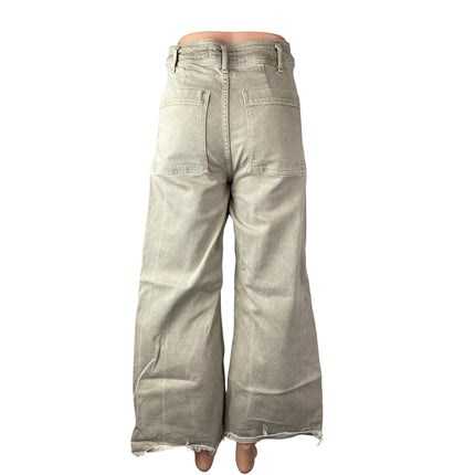 Zara Women's Beige Raw Frayed Hem High Rise Barrel Wide Leg Denim Jeans Pants 6