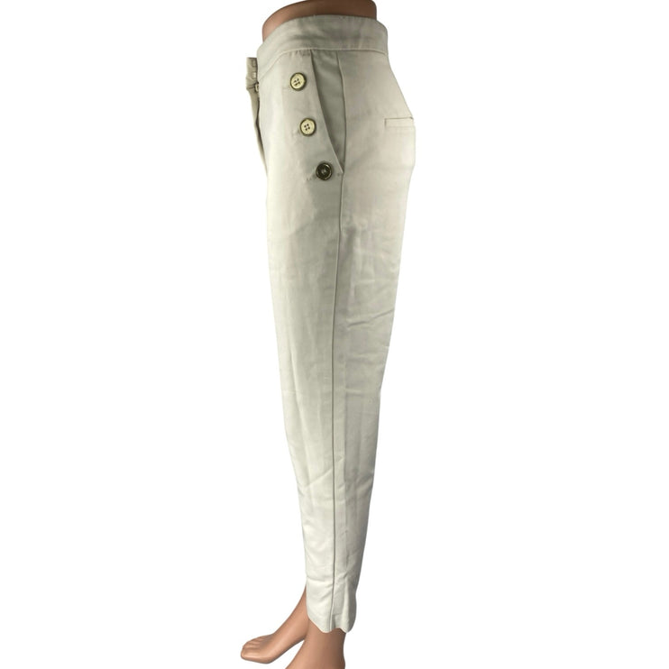 MNG Mango Women's Cream White High Waisted Button Tapered Trousers Pants Size 4