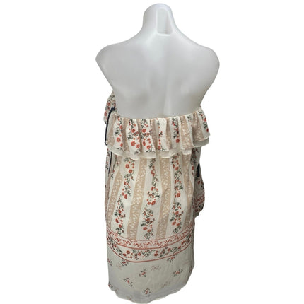 Endless Rose Beige Floral Strapless Bandeau Tube Ruffle Tiered Mini Dress Size S