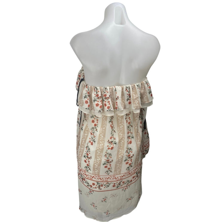 Endless Rose Beige Floral Strapless Bandeau Tube Ruffle Tiered Mini Dress Size S