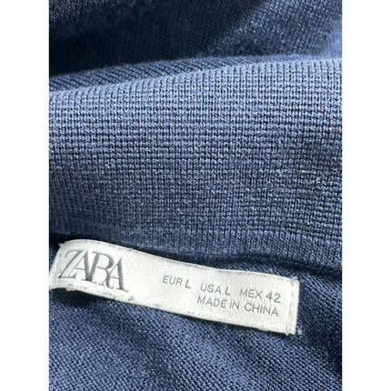 Zara Men's Navy Blue Short Sleeve Golf Collar Casual Basic Polo Shirt Top Size L