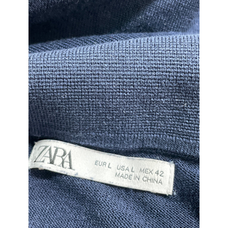 Zara Men's Navy Blue Short Sleeve Golf Collar Casual Basic Polo Shirt Top Size L