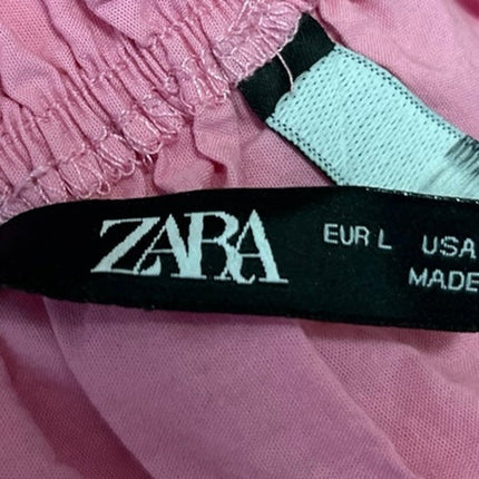Zara Women's Pink Off The Shoulder Short Puff Sleeve Ruffle Crop Top Size L