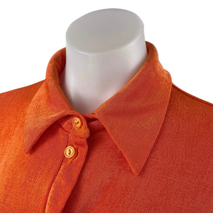 NEW Fashion Nova Women's Orange Faux Velvet Long Sleeve Button Down Shirt Top S
