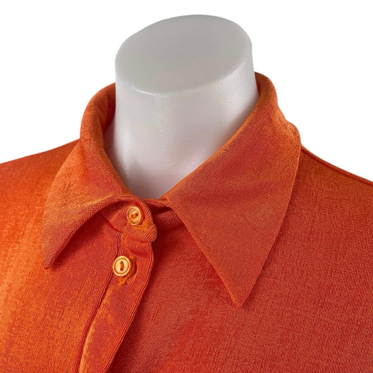 NEW Fashion Nova Women's Orange Faux Velvet Long Sleeve Button Down Shirt Top S