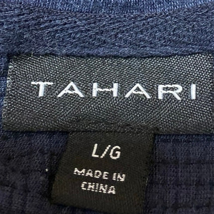 Tahari Women's Navy Blue Knit Short Sleeve Pocket Button Up Shirt Top Size L
