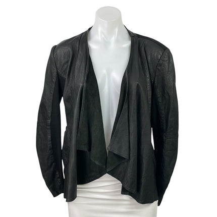 Wink 100% Leather Womens Black Draped Open Front Long Sleeve Moto Coat Jacket M