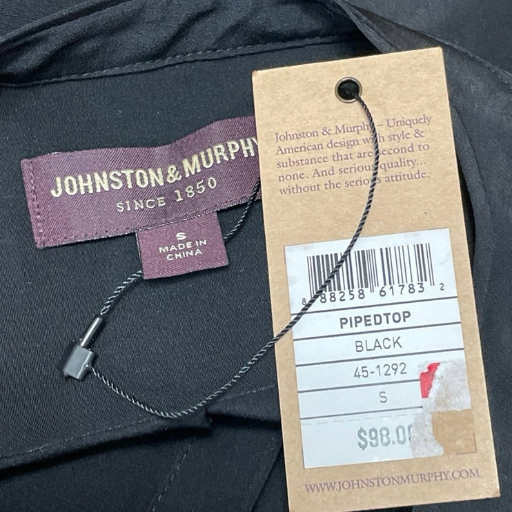 NEW Johnston & Murphy Black Long Sleeve Pocket V Neck Shirt Blouse Top Size S