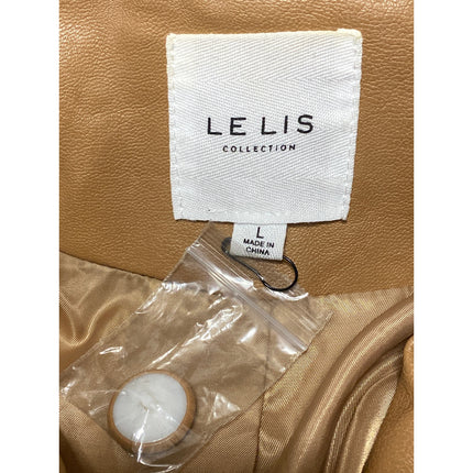 Le Lis Womens Brown Faux Leather Notched Collar Long Sleeve Blazer Coat Jacket L