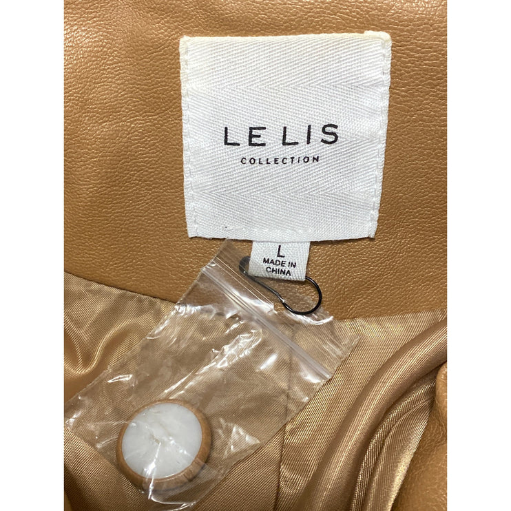 Le Lis Womens Brown Faux Leather Notched Collar Long Sleeve Blazer Coat Jacket L