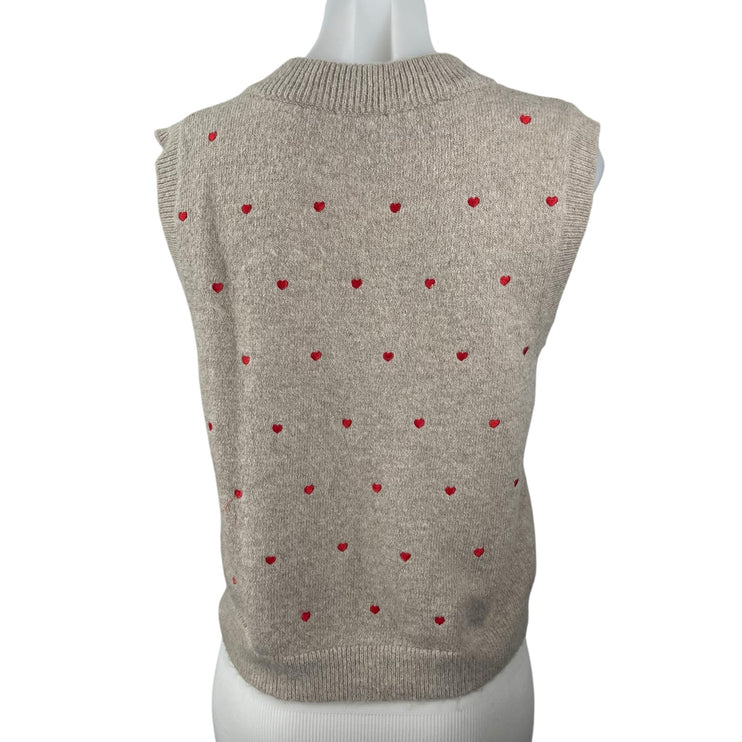 Envii Enredwood Beige Tan Heart Embroidered V-neck Wool Sweater Vest Tank Top S