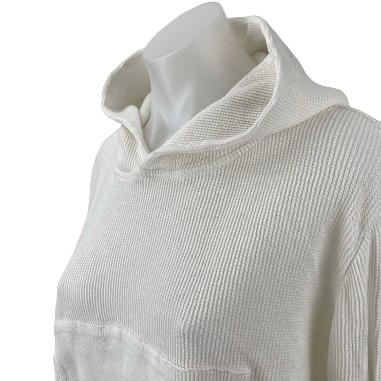 Brandy Melville Womens White Crop Hoodie Hooded Waffle Knit Thermal Sweatshirt S