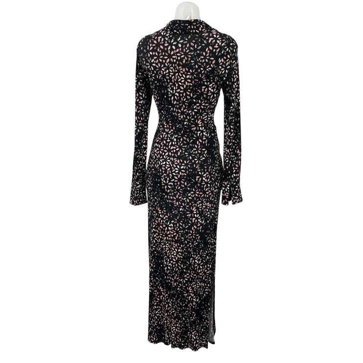 Free People Shayla Floral Deep V Neck Long Sleeve Slit Wrap Maxi Dress Size S