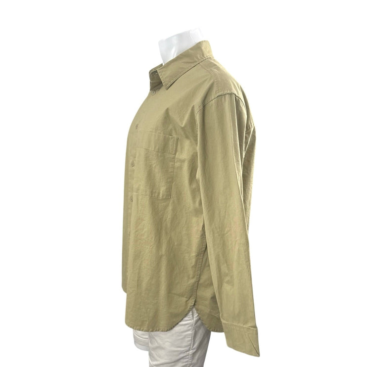 Zara Men's Khaki Olive Green Pocket Long Sleeve Button Down Shirt Top Size M