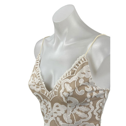 Hello Molly White Beige Floral Lace Sleeveless V Neck Cami Tank Bodysuit Top XS