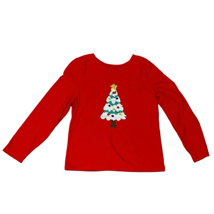 Cat & Jack Kids Red Embroidered Christmas Tree Long Sleeve Sweater Sweatshirt 6