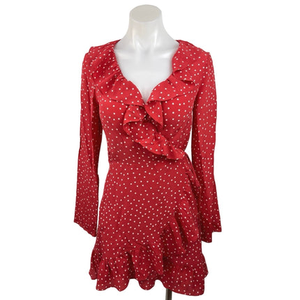 Realisation Par Alexandra Star 100% Silk Long Sleeve Ruffle Mini Wrap Dress Sz M