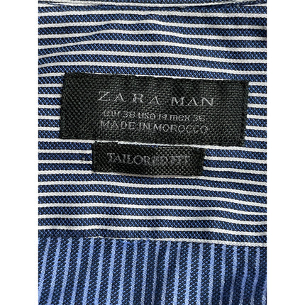 Zara Men Navy Blue Pinstriped Tailored Long Sleeve Button Down Shirt Top Size 14