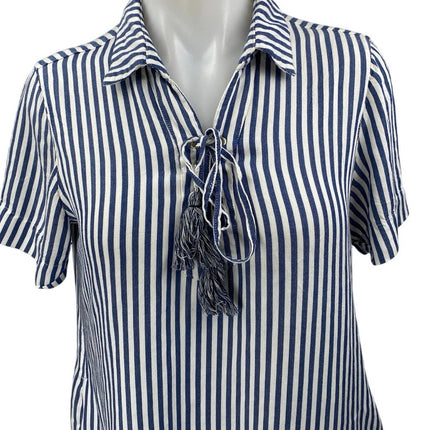 Tommy Bahama Blue White Striped Short Sleeve Tassel Mini Shirt Dress Size S