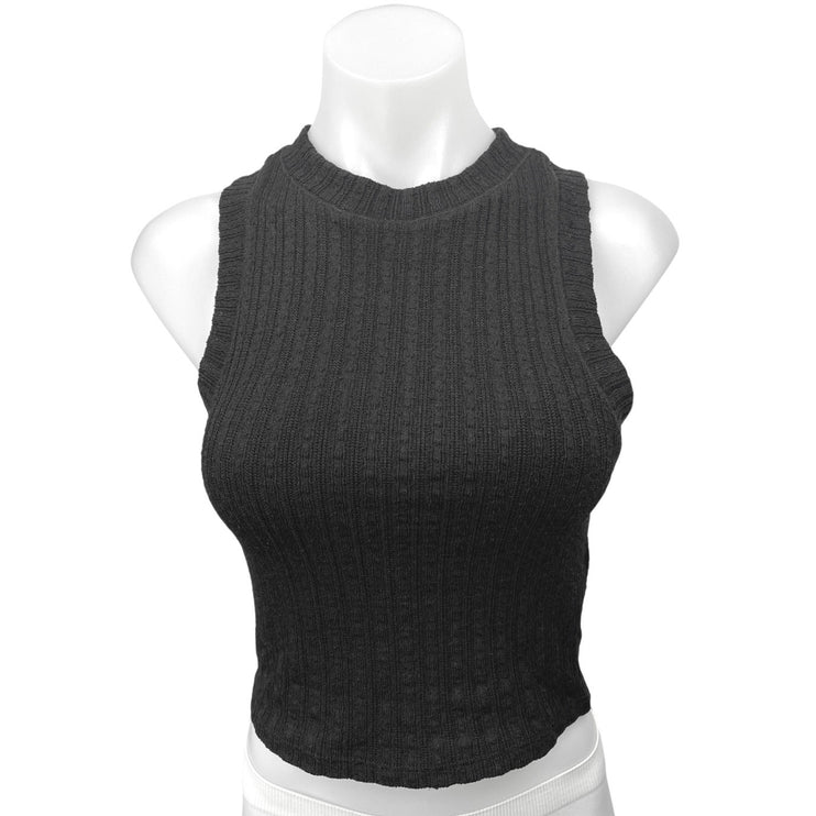 Zara Black Ribbed Knit Crew Neck Sleeveless Cropped Sweater Vest Top Size S