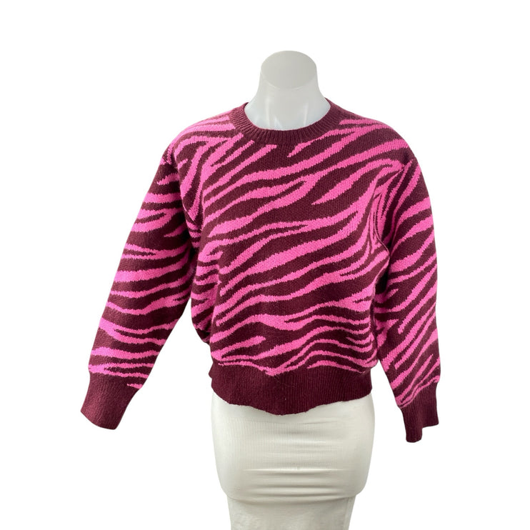 Ann Taylor Pink Zebra Animal Print Tiger Long Sleeve Knit Sweater Top Size M