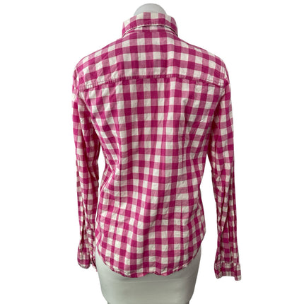 Hollister Women's Pink Gingham Checkered Long Sleeve Button Down Shirt Top Sz L