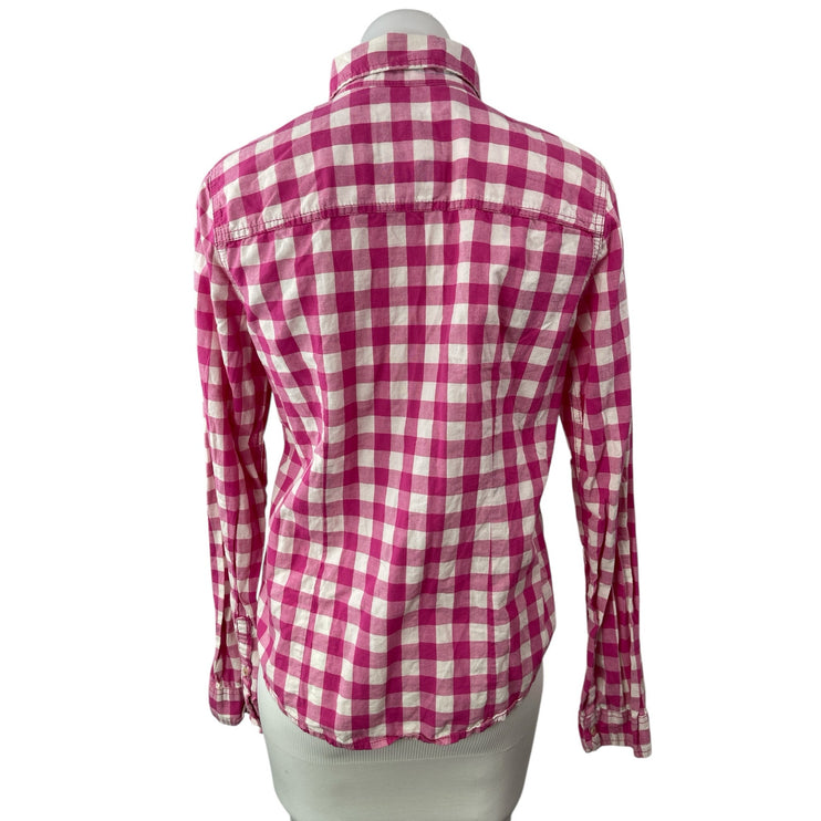 Hollister Women's Pink Gingham Checkered Long Sleeve Button Down Shirt Top Sz L