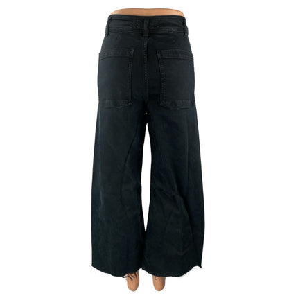 Zara Women's Black High Rise Raw Hem Wide Leg Baggy Palazzo Denim Jeans Size 6