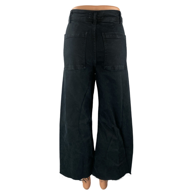Zara Women's Black High Rise Raw Hem Wide Leg Baggy Palazzo Denim Jeans Size 6