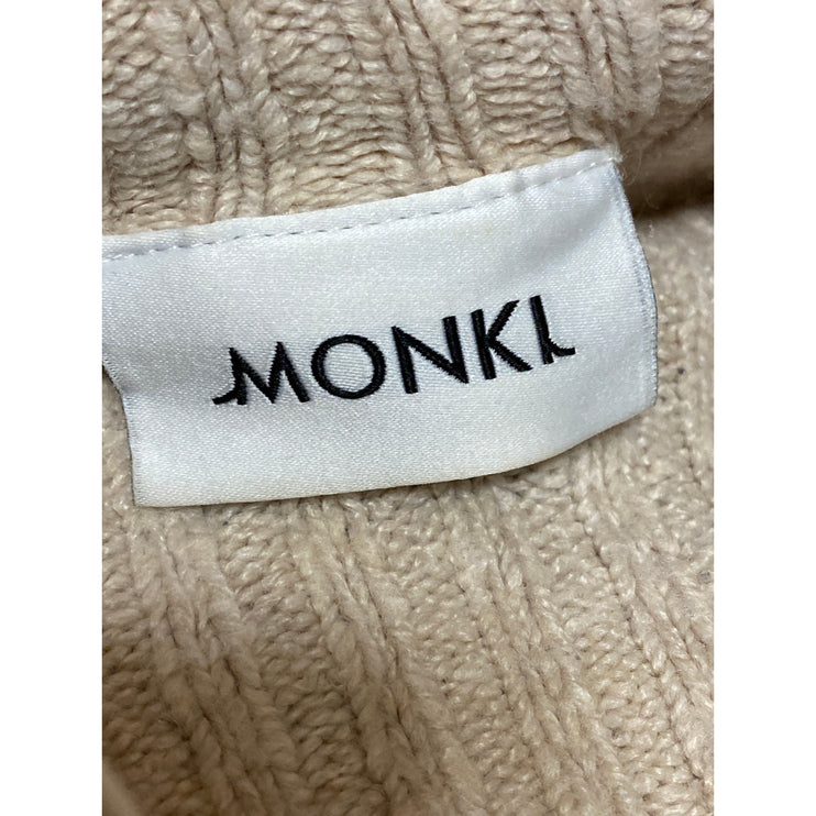 Monki Women's Beige Tan Ribbed Wool Mock Neck Long Sleeve Crop Sweater Top Sz S