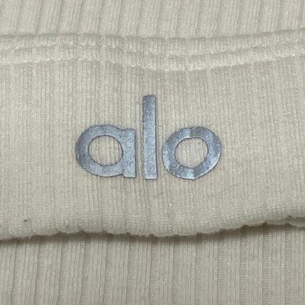 Alo Womens White Long Sleeves Activewear Ribbed Knit Scoop Neck Crop Top Size S