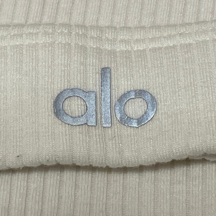 Alo Womens White Long Sleeves Activewear Ribbed Knit Scoop Neck Crop Top Size S