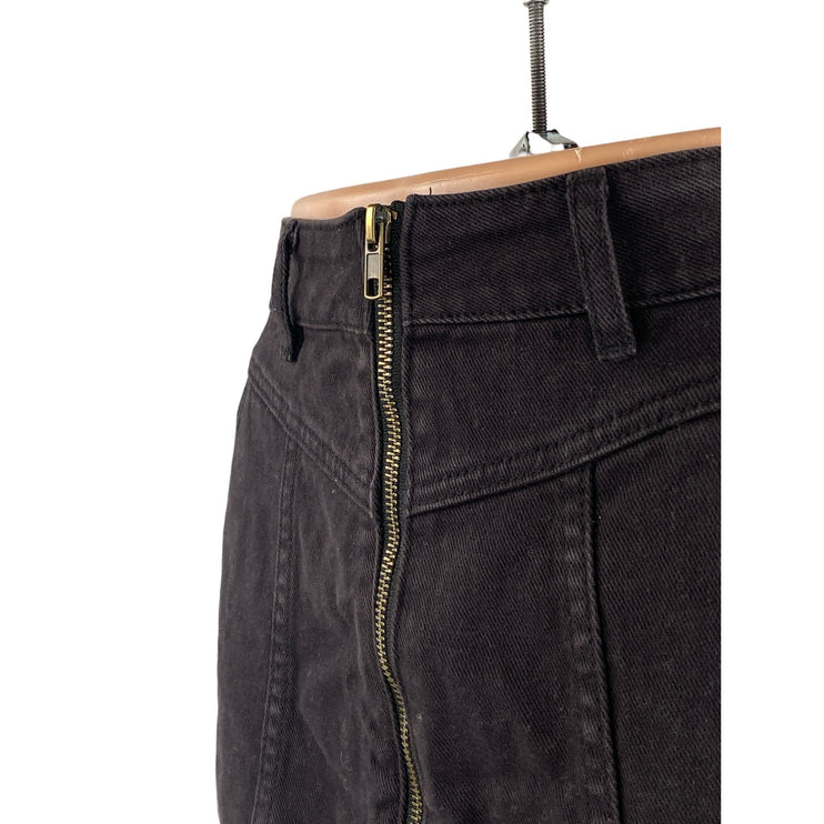 Pacsun Women's Black High Rise Full Zip Mini Flare A-Line Denim Jeans Skirt 23