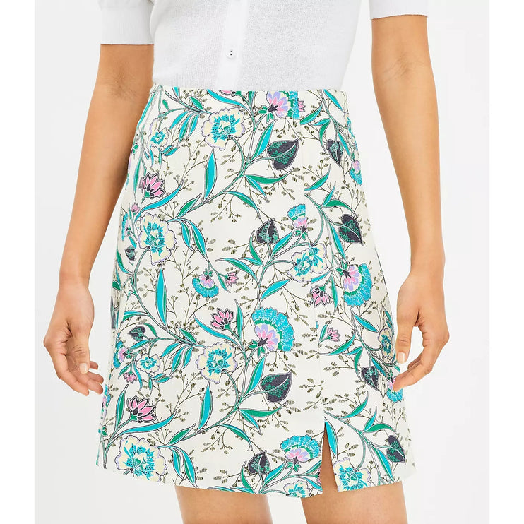 Ann Taylor LOFT Multicolor Floral Linen High Waisted Slit A Line Mini Skirt 00P