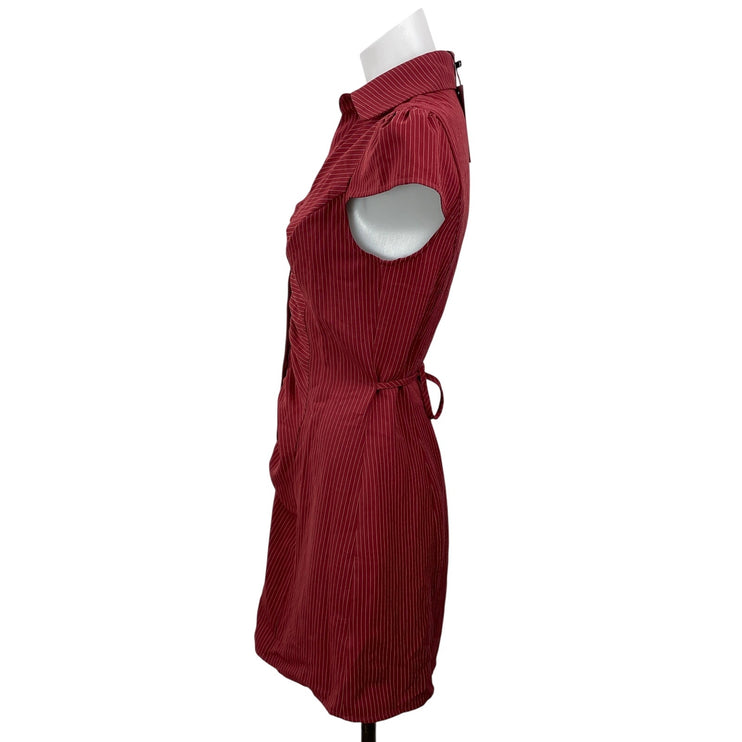 NEW Princess Polly Arianwyn Red Burgundy Short Sleeves Pinstriped Mini Dress 4