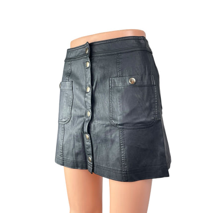 Forever 21 Women's Black Faux Vegan Leather Mini Utility Cargo A-Line Skirt 27