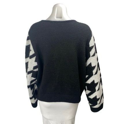 H&M Divided Black White Wool Houndstooth Long Sleeve Knit Cardigan Sweater Sz L